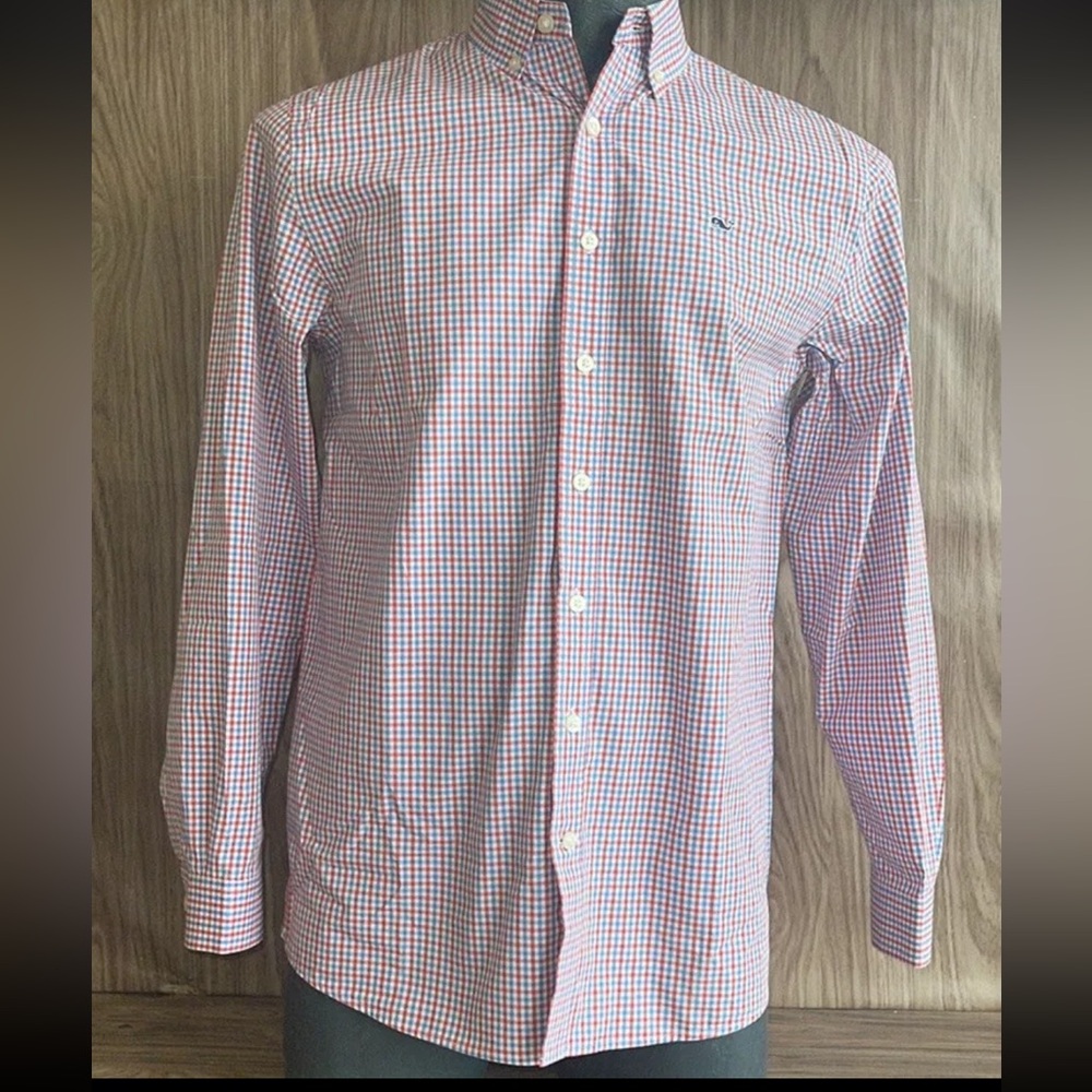 (2) Men Size XL Boy 18 Vineyard Vines Button Down Dress Shirts Red Blue Men S
